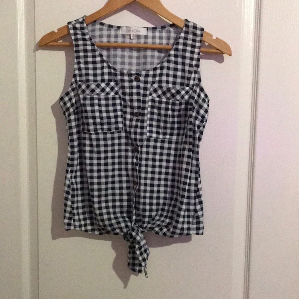 Eden & Olivia Black and White Gingham Tie-Front Tank